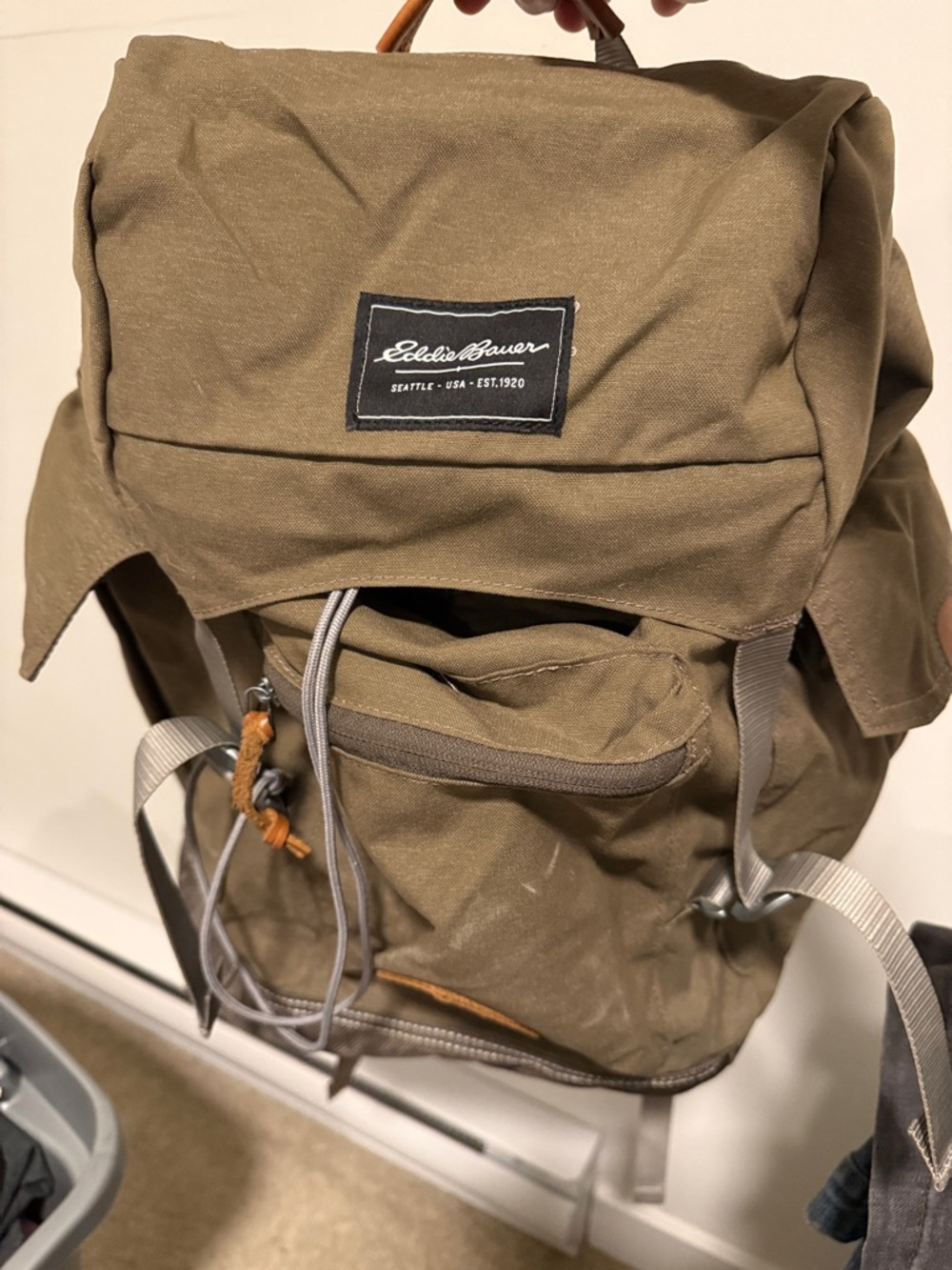 Eddie Bauer Bygone Olive Canvas Top-Load Backpack with Front Pocket